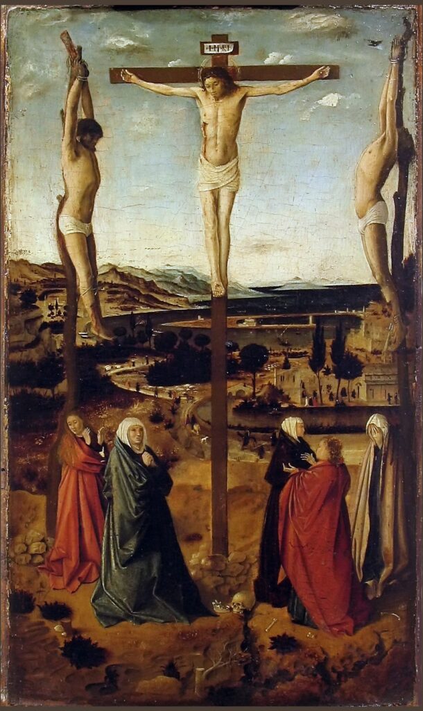 Expertise des œuvres de l'artiste "Antonello de Messine" et présentation de celui-ci, oeuvre "Crucifixion de Sibiu, 1455, musée national de Brukenthal."