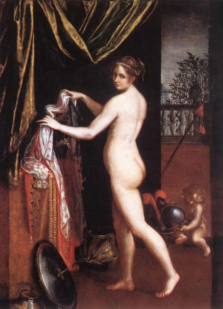 Expertise des œuvres de l'artiste "Lavinia Fontana (1552-1614)" et présentation de celui-ci, Minerve s'habillant, 1613, Rome, Galerie Borghèse