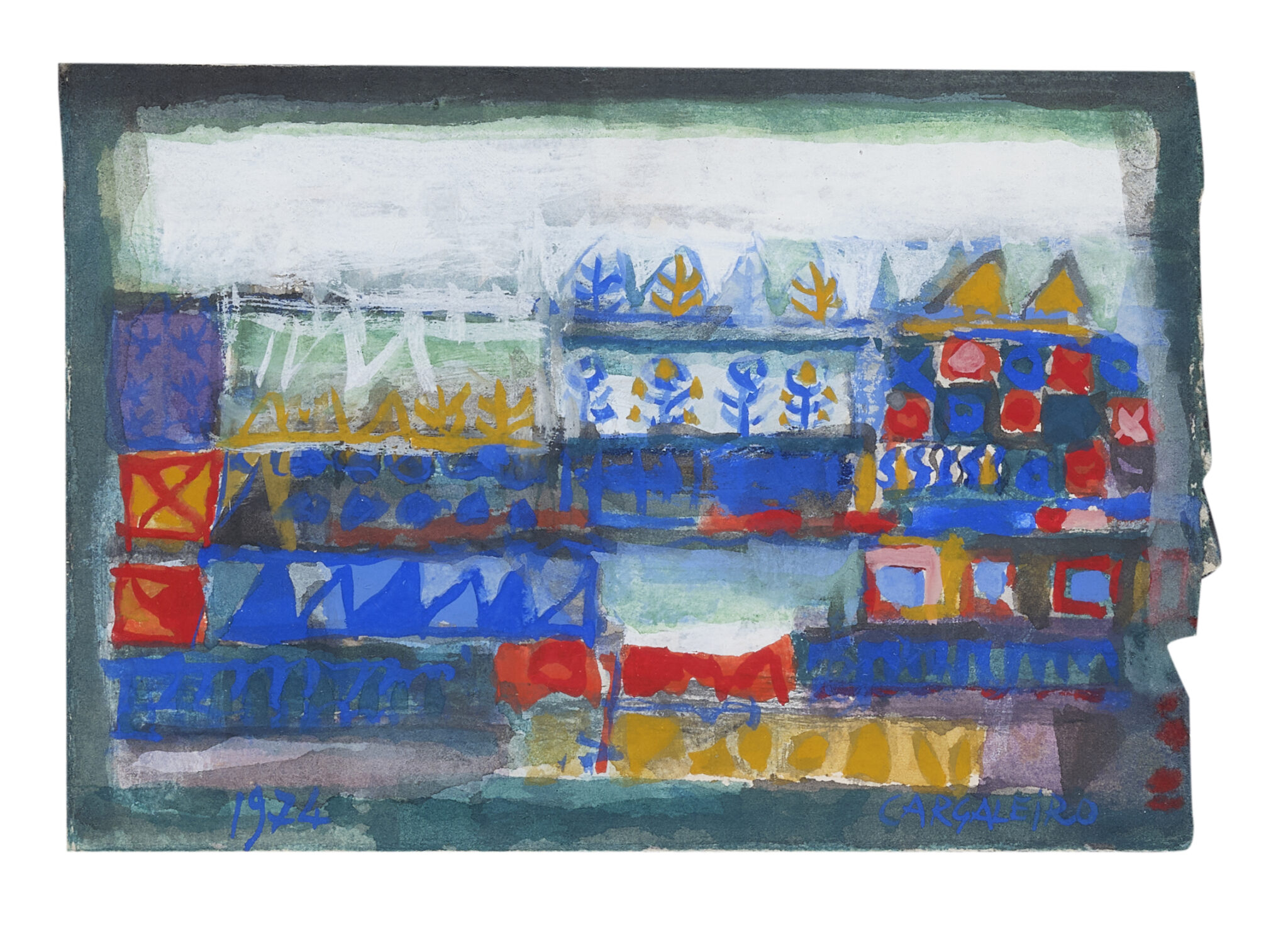 Manuel CARGALEIRO (1927-2024) - Sans titre, 1974 - Description : Gouache sur papier signé en bas à droite, daté en bas à gauche 16,5 x 8,5 cm Provenance : Collection particulière, France ConstatEtat : Oeuvre non encadrée Rien à signaler Très bon état général - Adjugé 4 000 €