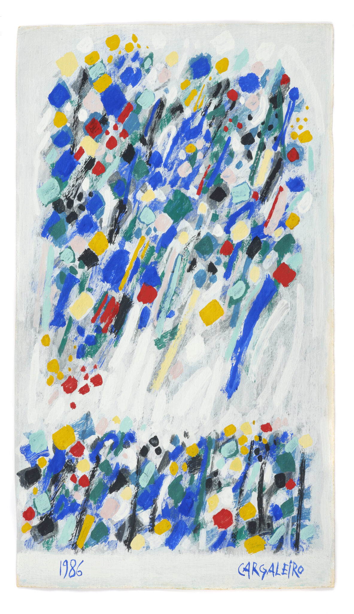 Q0067-0002 - Manuel CARGALEIRO (1927-2024) - Sans titre, 1986 - Description : Gouache sur papier signé en bas à droite, daté en bas à gauche, contresigné et daté au dos 31 x 17,5 cm Provenance : Collection particulière, France - Adjugé 6 800 €