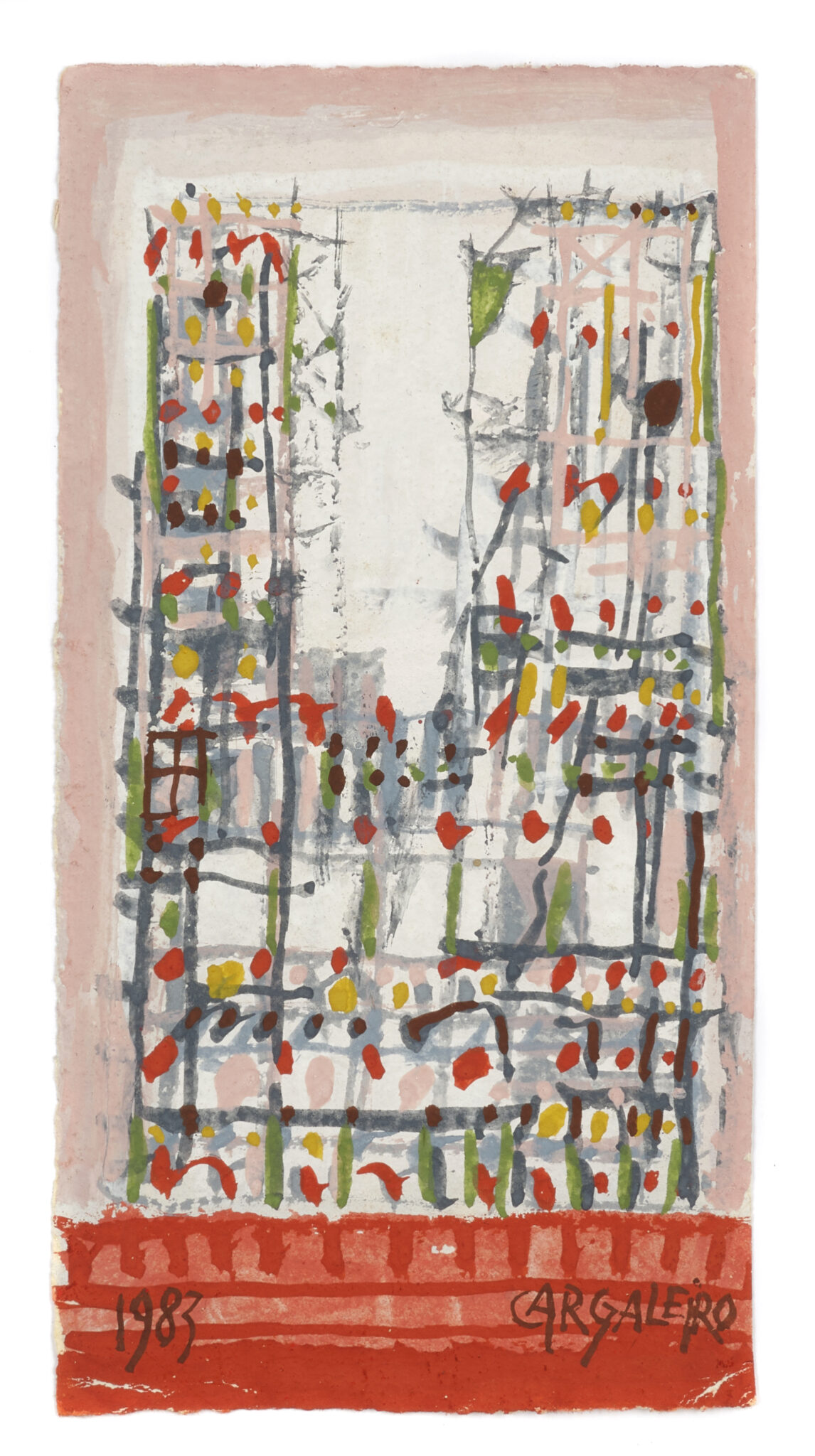 Manuel CARGALEIRO (1927-2024) - Sans titre, 1983 - Description : Gouache sur papier signé en bas à droite, daté en bas à gauche 16,5 x 8,5 cm Provenance : Collection particulière, France ConstatEtat : Oeuvre non encadrée Rien à signaler Très bon état général - Adjugé 4 000 €