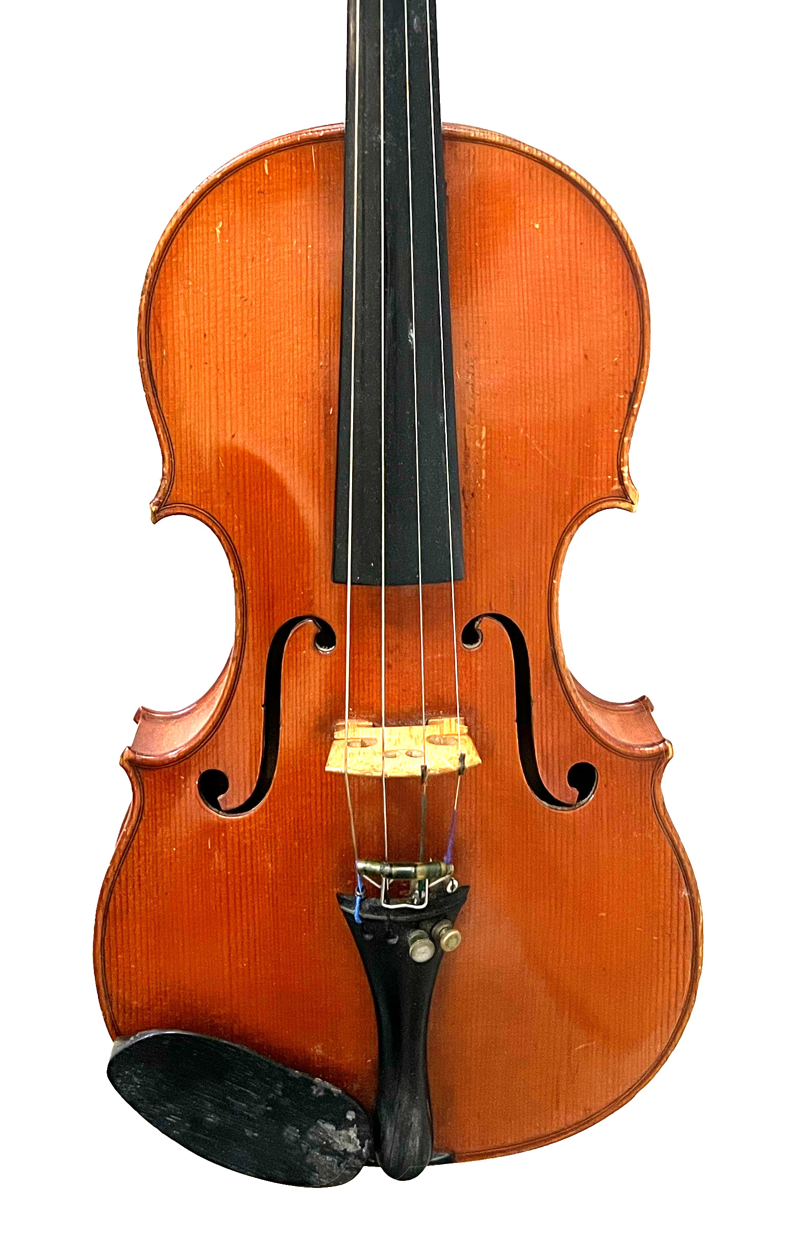 Violon Français - fait par Léon MOUGENOT - Description : portant l'étiquette "Léon Mougenot, N°616, Mirecourt, Année 1927", et la marque au fer "LM", fond d'une pièce en érable, table en épicéa aux pores irréguliers. Avec certificat de garantie de l'atelier L. MOUGENOT JACQUET GAND et la facture d'origine. 357 mm. (Usures) - Adjugé 3 100 €