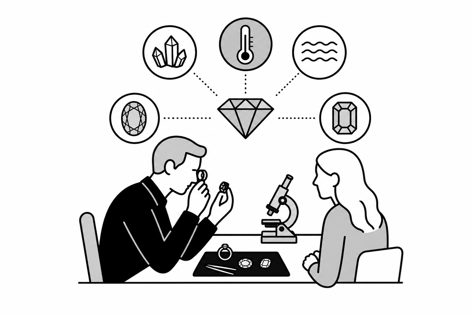 Illustration éditoriale liée au sujet : Comment savoir si une pierre précieuse est naturelle, traitée ou synthétique ?