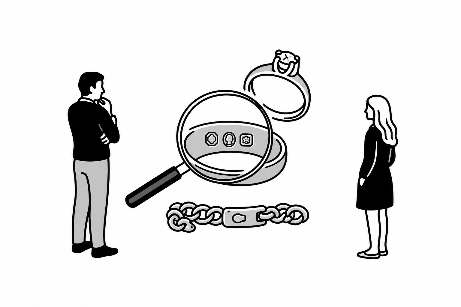 Illustration éditoriale liée au sujet : Comment identifier le poinçon d’un bijou ancien et comprendre son importance ?