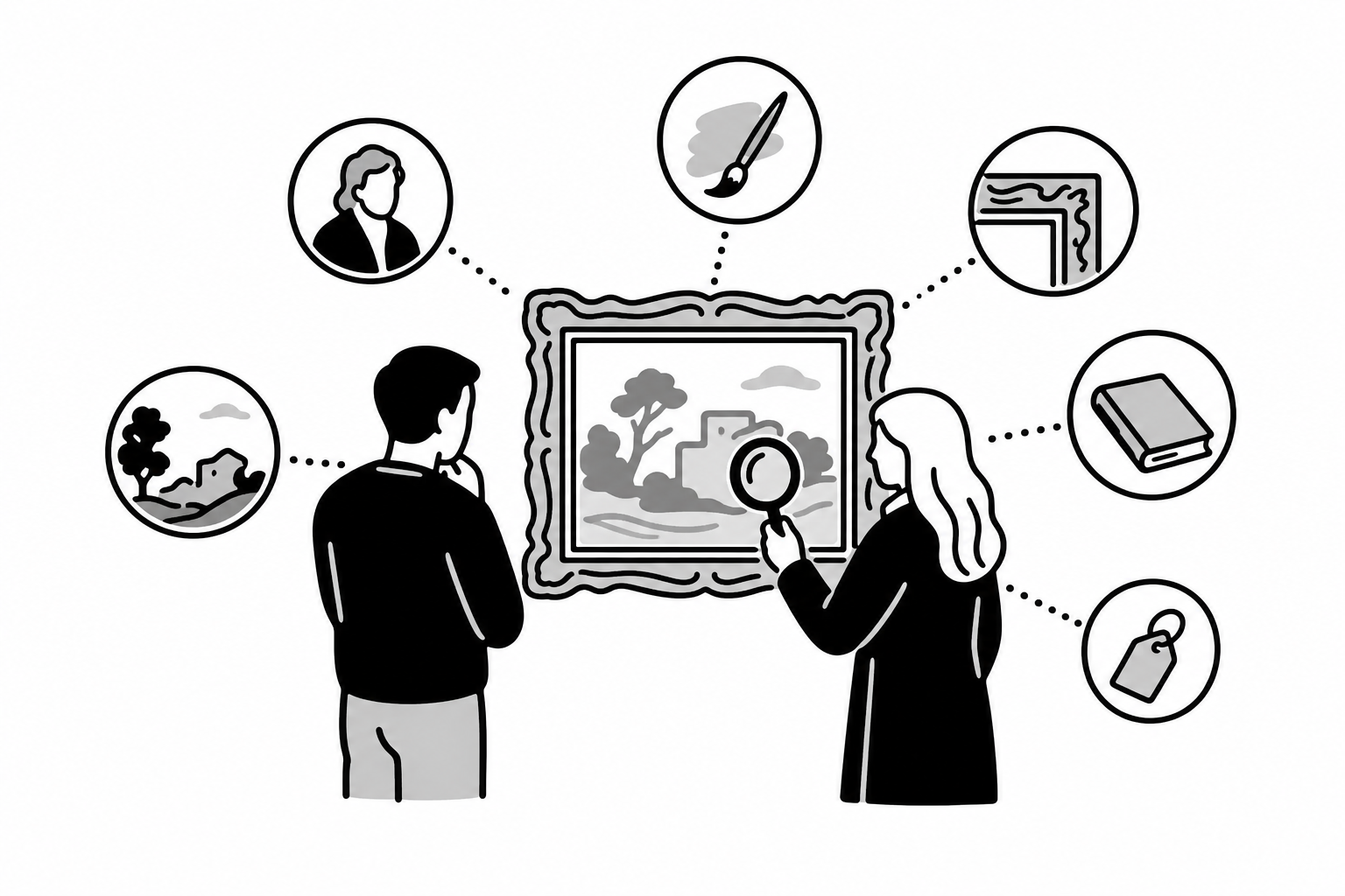 Illustration éditoriale liée au sujet : Comment savoir si un tableau ancien a de la valeur ?