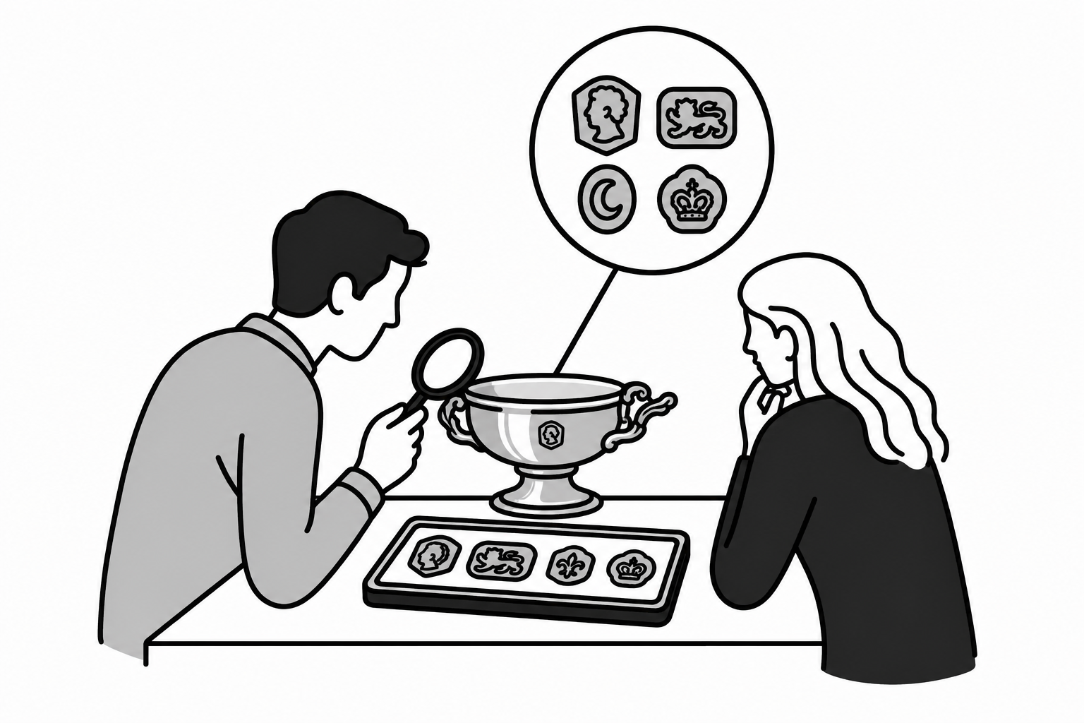 Illustration éditoriale liée au sujet : Quels poinçons permettent d’identifier l’origine et l’époque d’une pièce d’argenterie ?