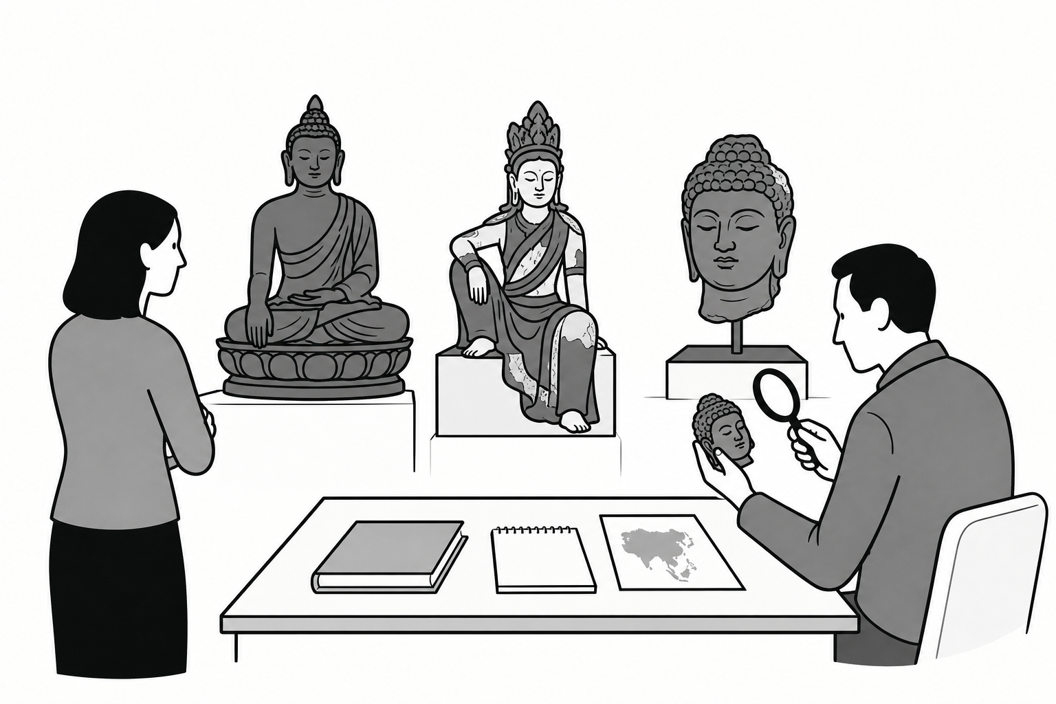 Illustration éditoriale liée au sujet : Comment faire expertiser une sculpture bouddhique en bronze, bois ou pierre ?