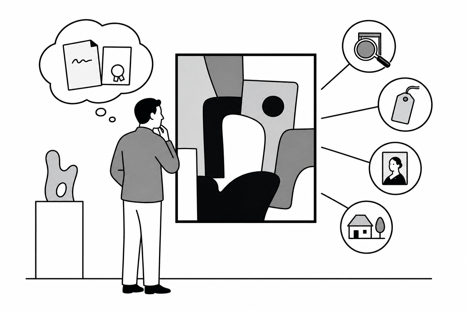 Illustration éditoriale liée au sujet : Une œuvre sans facture ni certificat peut-elle être expertisée ?