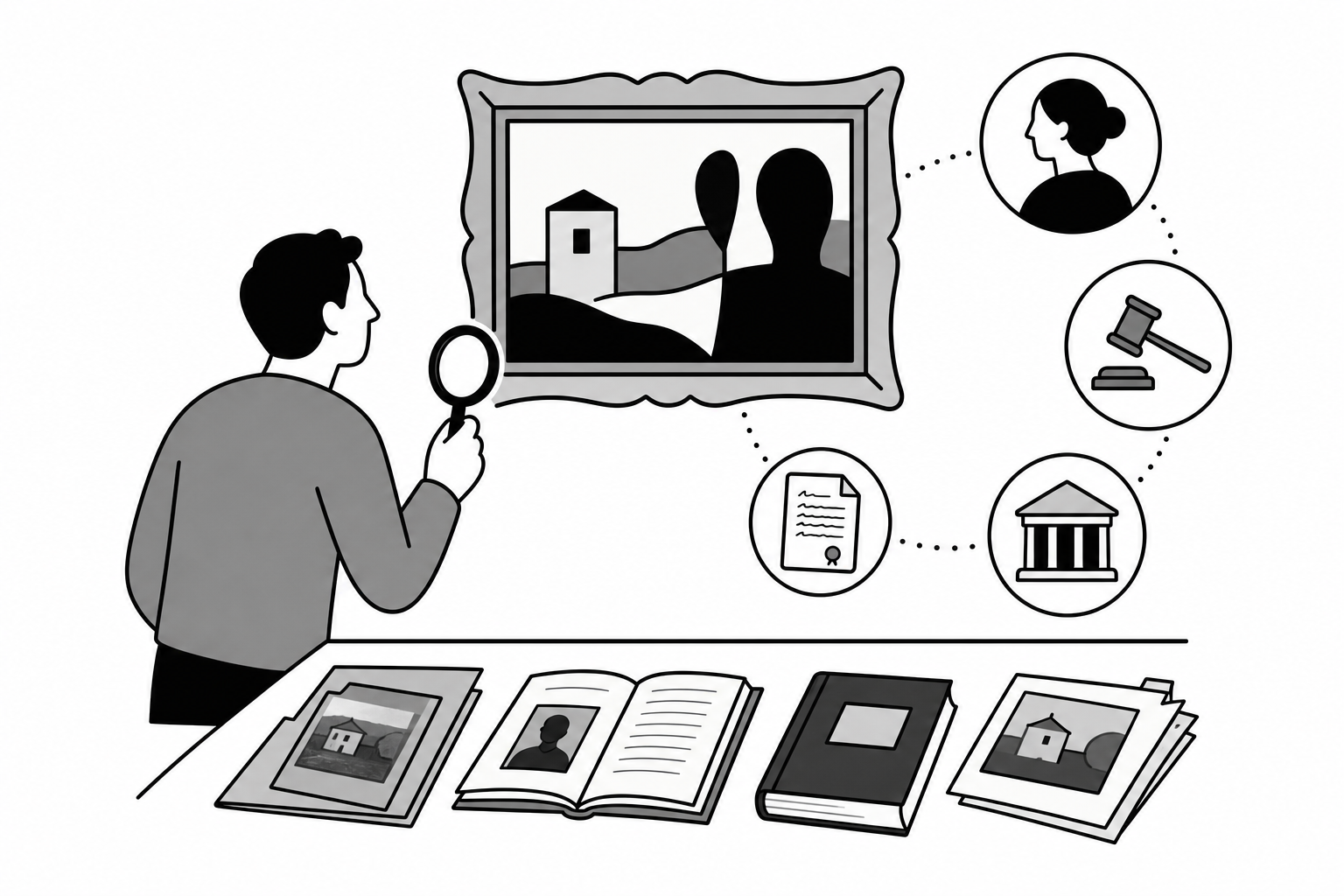 Illustration éditoriale liée au sujet : Comment reconstituer l’historique de propriété d’un tableau ancien ?