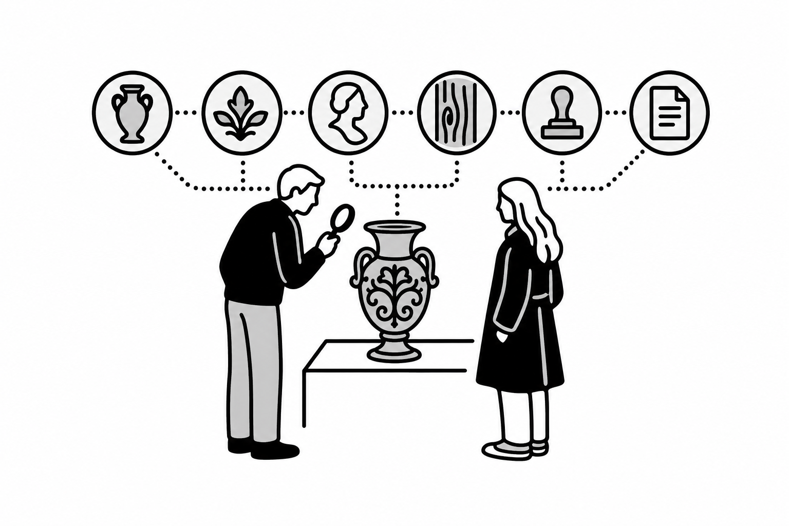 Illustration éditoriale liée au sujet : Comment dater un objet décoratif ancien selon son style et ses matériaux ?