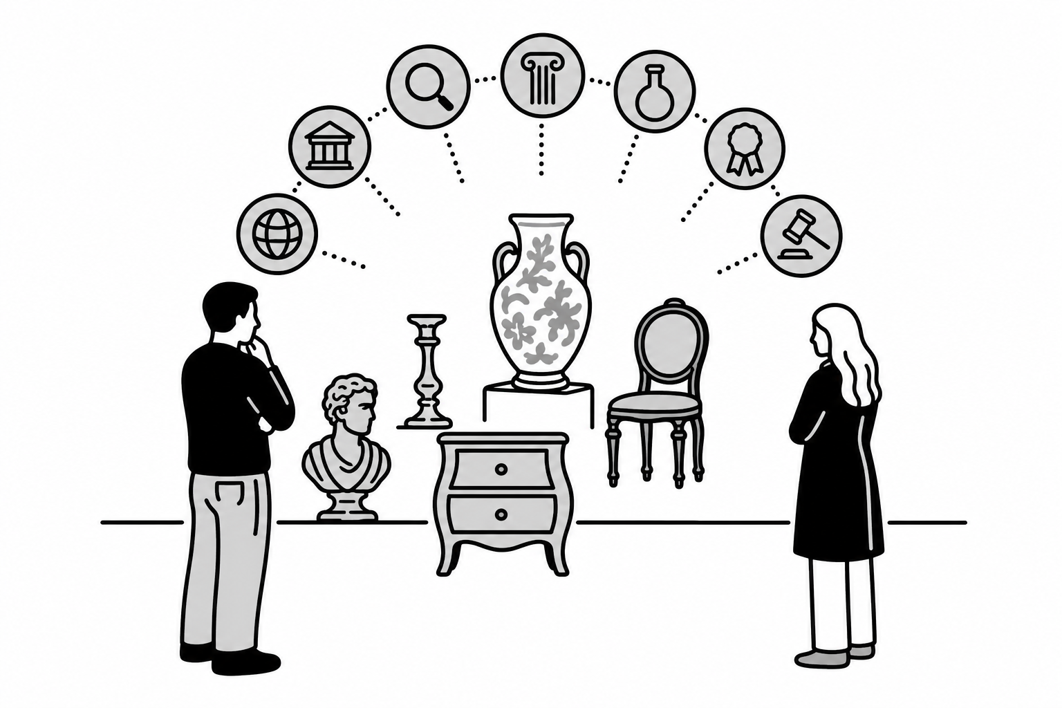 Illustration éditoriale liée au sujet : Quels critères déterminent la valeur d’un objet d’art ancien ?