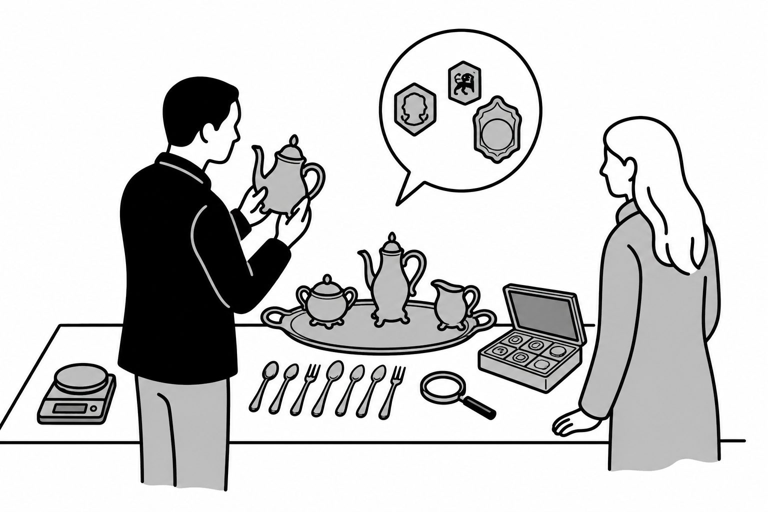 Illustration éditoriale liée au sujet : Comment estimer la valeur d’un service en argent ancien avant de le vendre ?