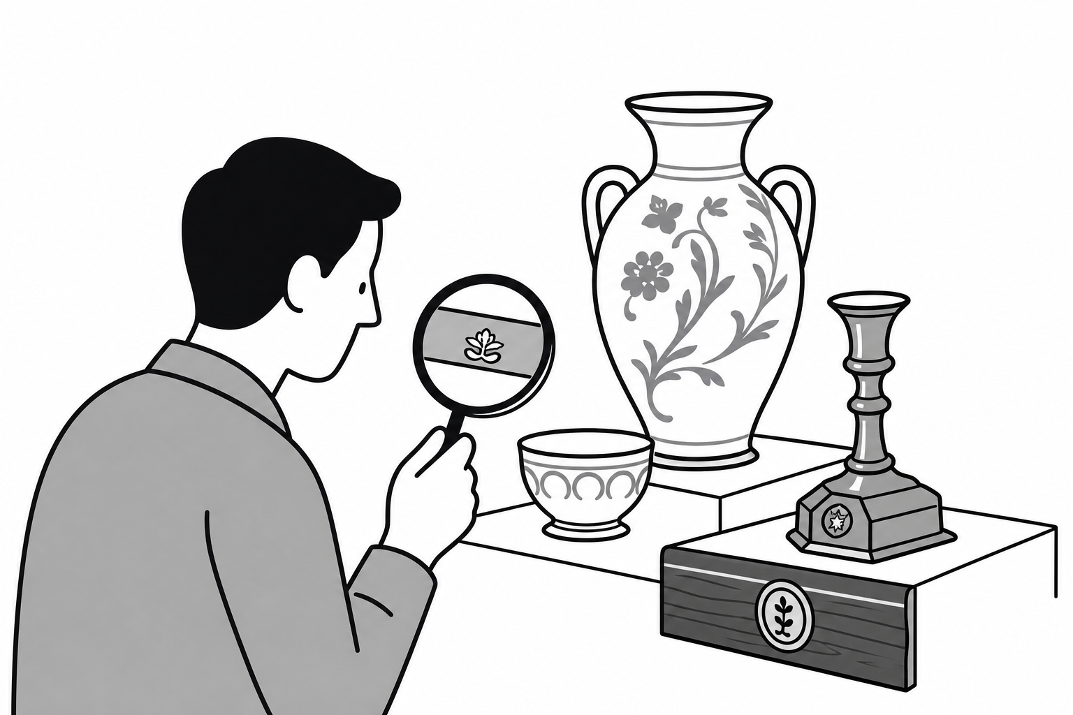 Illustration éditoriale liée au sujet : Comment reconnaître la signature, la marque ou le poinçon d’un objet ancien ?