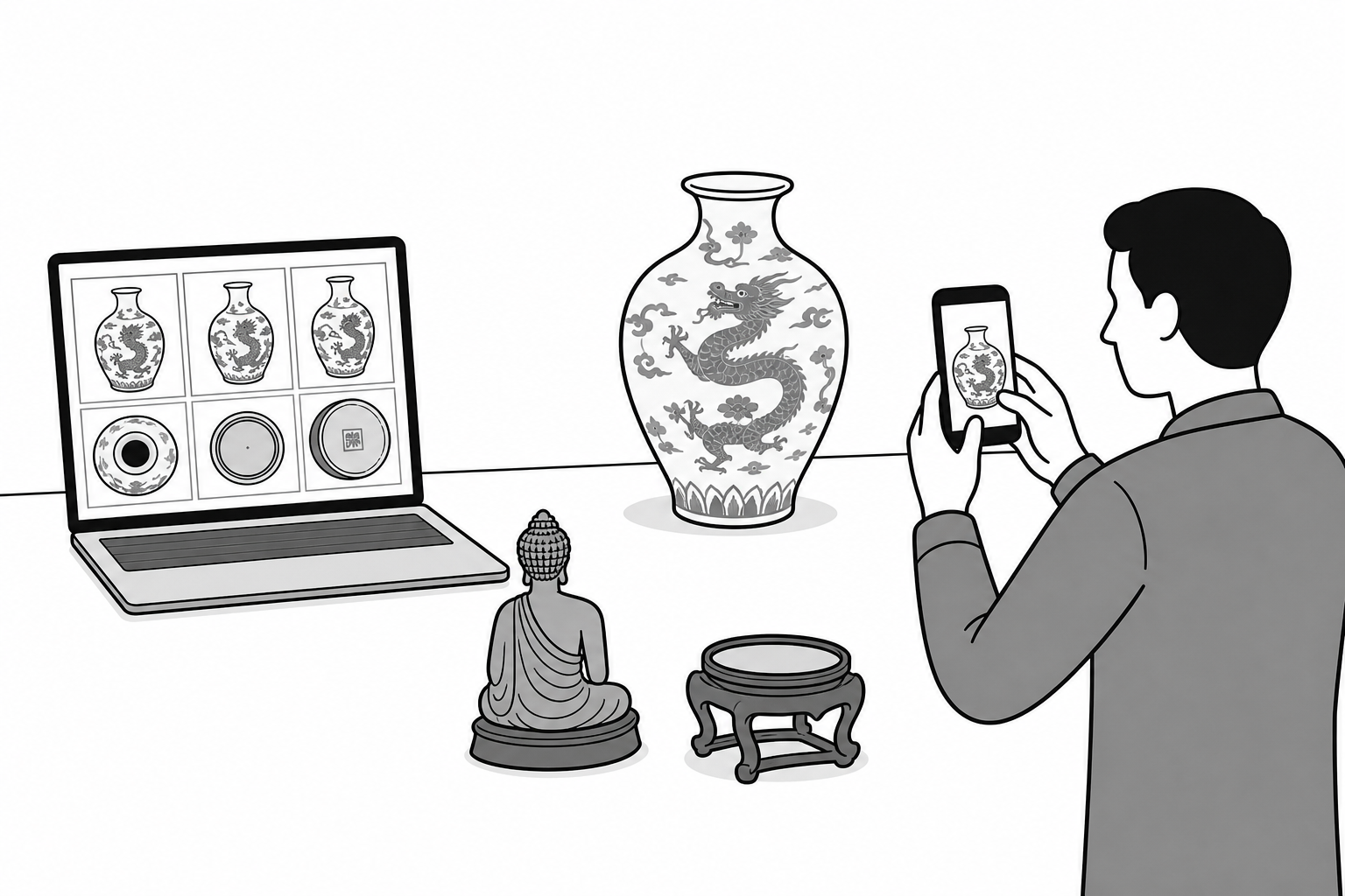 Illustration éditoriale liée au sujet : Comment préparer des photographies efficaces pour faire expertiser un objet d’art asiatique à distance ?