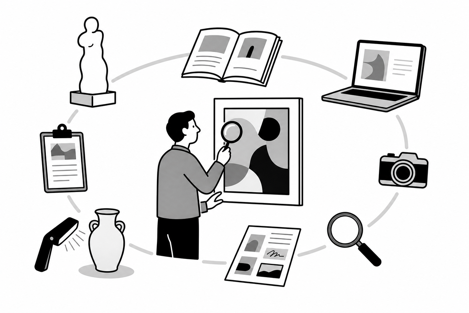 Illustration éditoriale liée au sujet : Quelles sont les étapes d’une expertise d’œuvre d’art ?