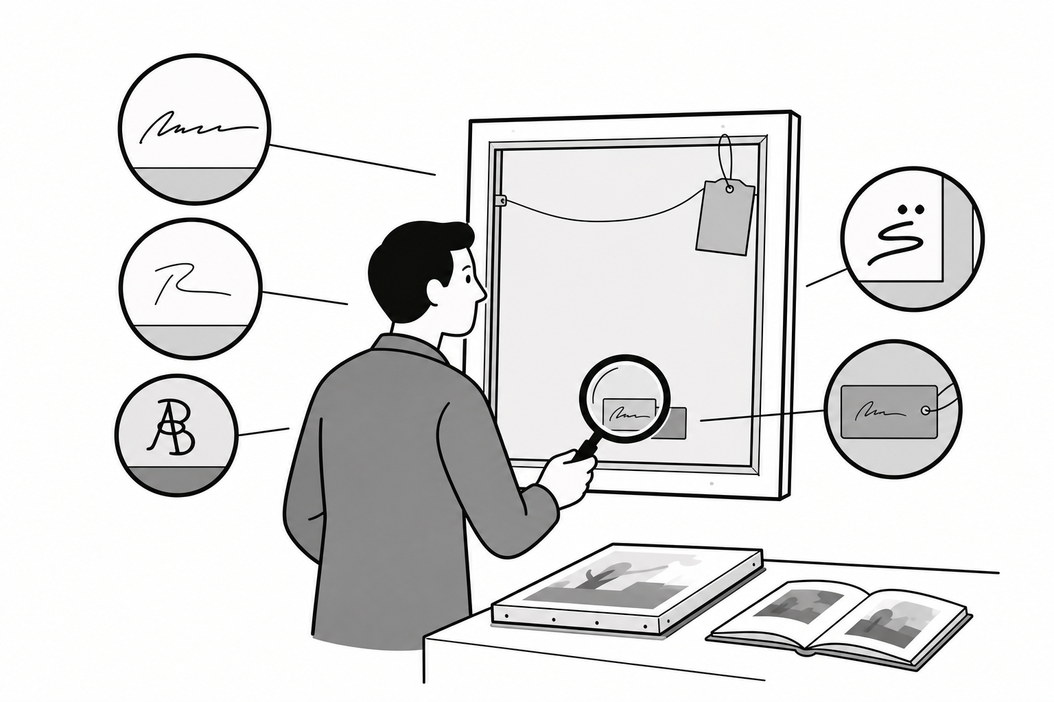 Illustration éditoriale liée au sujet : Comment reconnaître une signature utile pour estimer un tableau ?