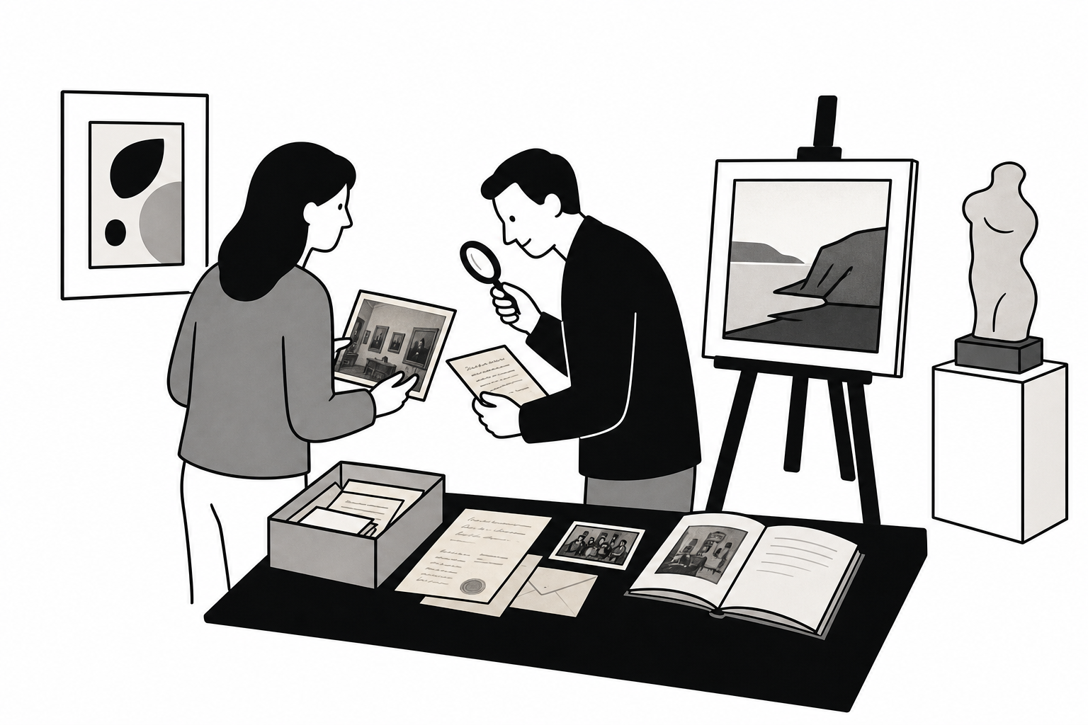Illustration éditoriale liée au sujet : Les archives familiales peuvent-elles aider à identifier et valoriser une œuvre d’art ?