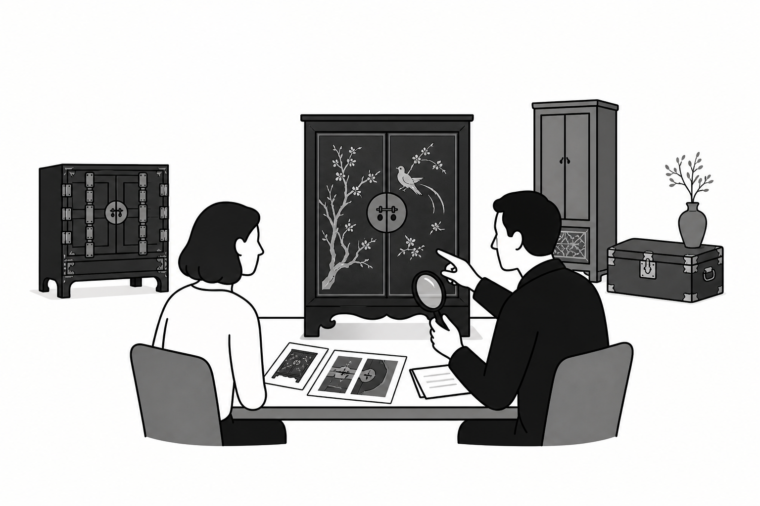 Illustration éditoriale liée au sujet : Comment faire estimer du mobilier asiatique ancien avant une vente ou un partage successoral ?