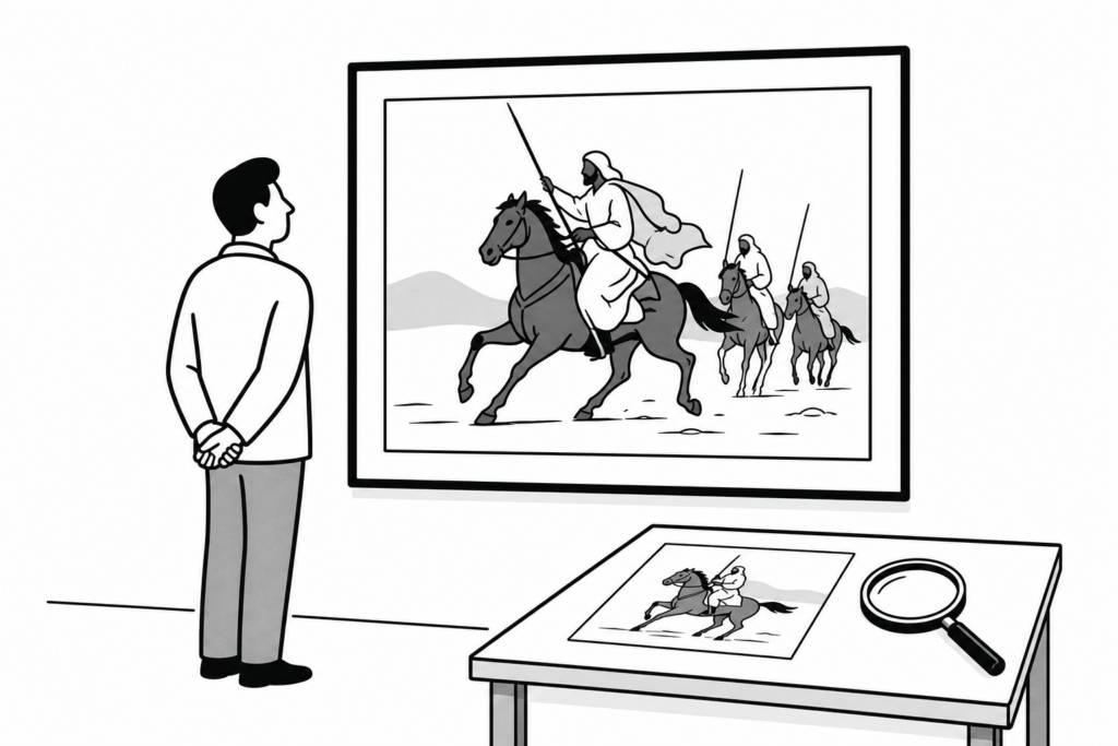Illustration éditoriale liée au sujet : Estimation Adolf Schreyer : prix des cavaliers arabes et tableaux orientalistes