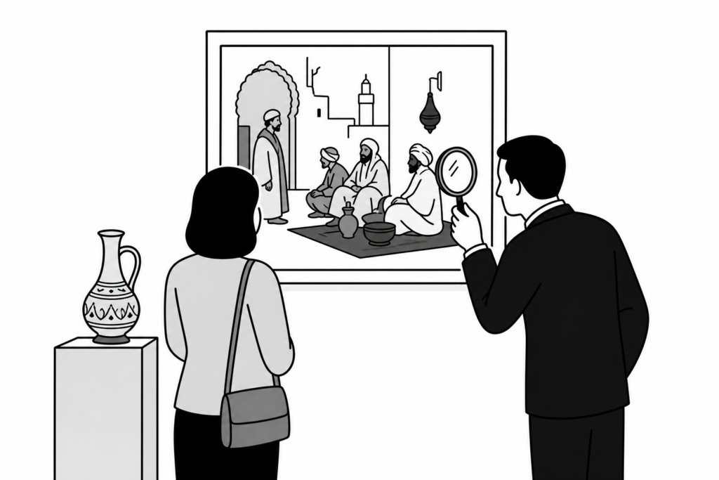 Illustration éditoriale liée au sujet : Estimation Jean Discart : valeur et prix des peintures orientalistes aux enchères