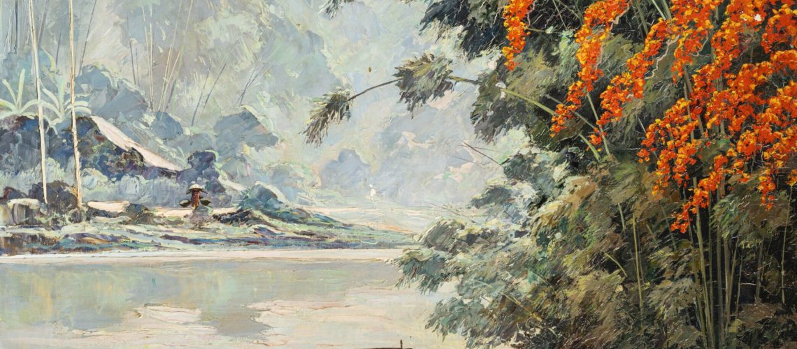 HENRI MÈGE (1904-1984) Matin de printemps, Flamboyants au fleuve
