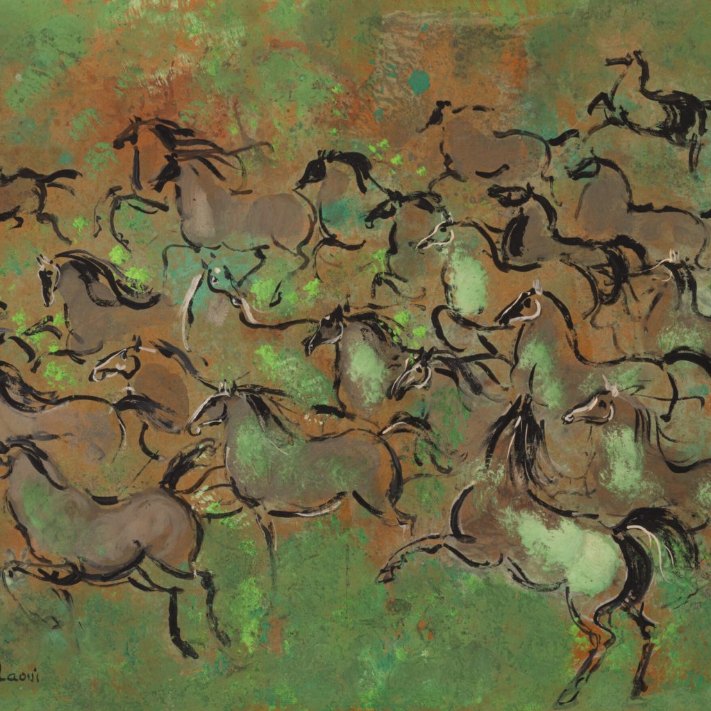 Estimation de l'œuvre "Chevaux en liberté" de l'artiste Hassan El Glaoui estimée et proposée par notre cabinet, adjugée 19 000 €