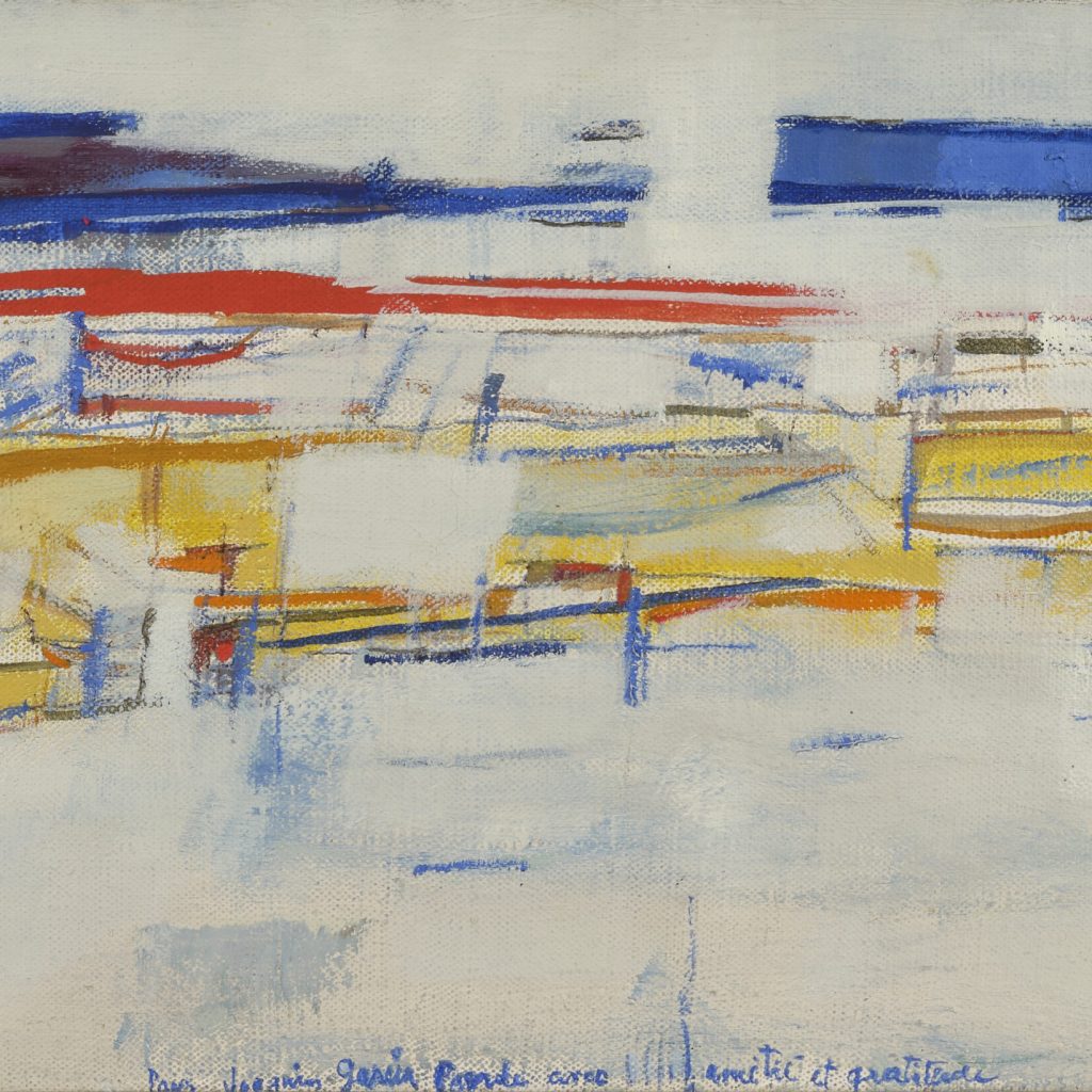 Estimation "Huile sur toile signée en bas à droite et dédicacée Pour Joaquim Garcia avec amitié et gratitude" de l'artiste "Maria Helena Vieira da Silva" proposer a la vente par notre cabinet d'expertise et adjugé 23 000 €
