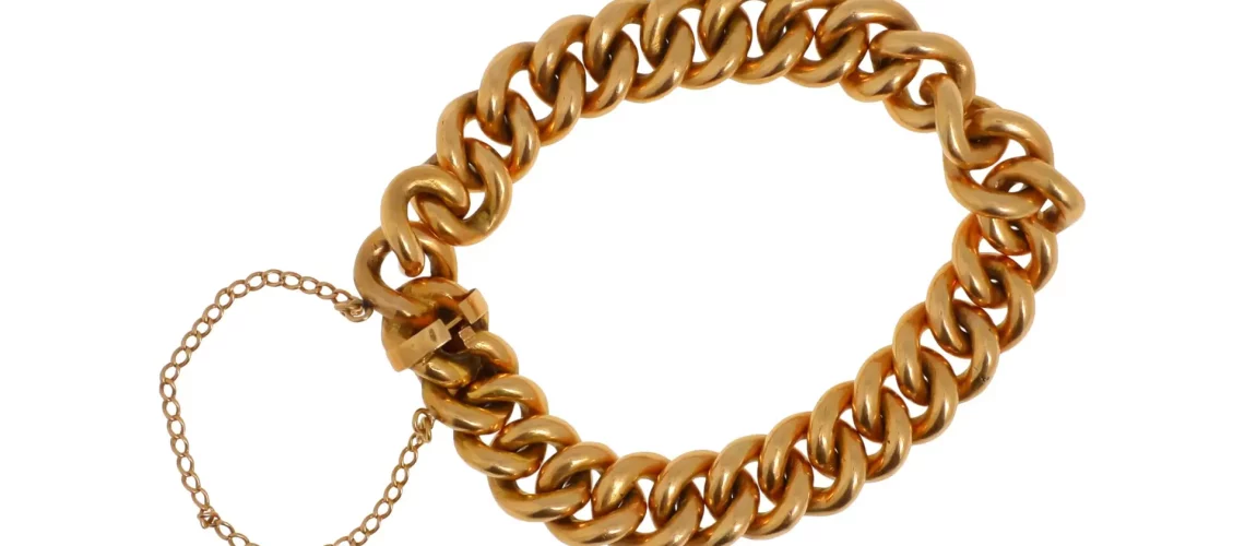 P2785_0001, Bracelet en or jaune 18K (750°/°°) à maille gourmette, fermoir à lame cliquet avec une chaînette de sécurité. Travail marocain. Poids net: 111,6 gr.